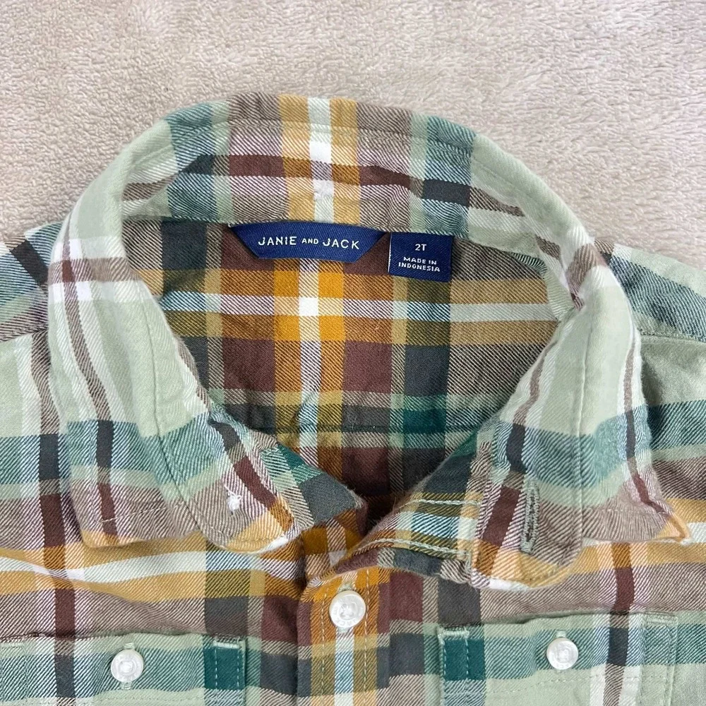 Janie and Jack Toddler Plaid Flannel Shirt and Corduroy Pants Set 2T Brown Green